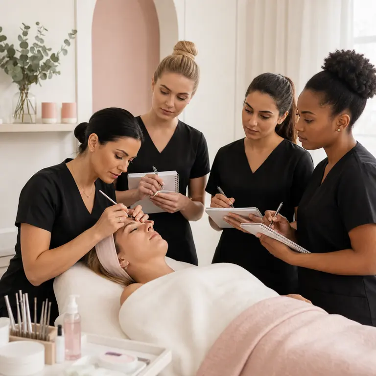 Praktisk undervisning på skønhedskursus hos Beauty Wave